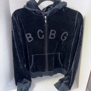 BCBG Black Velour Zip-Up Hoodie
